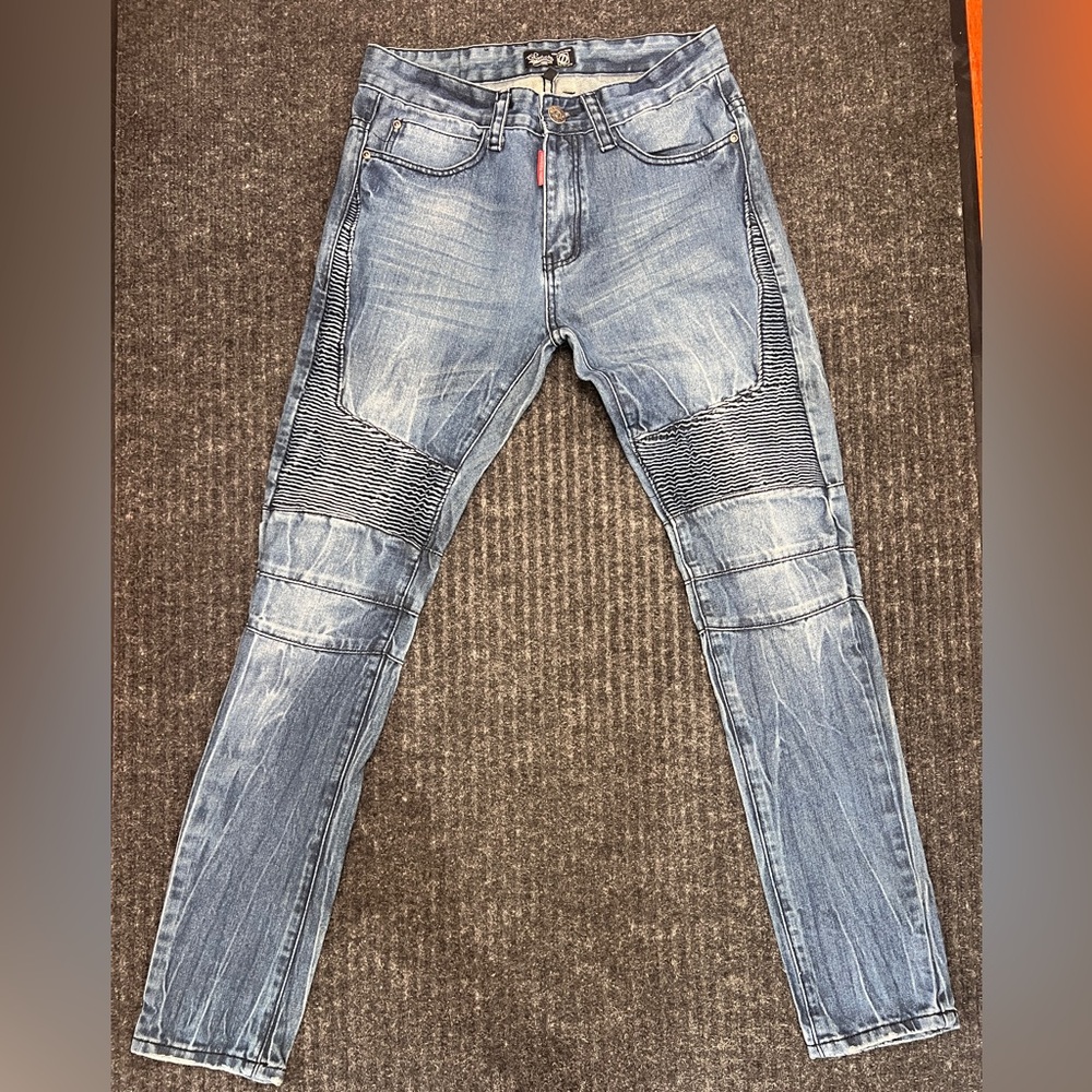 Square Zero Mens Jeans size 30x30 Biker Moto Ribbed Panel Slim Denim Streetwear